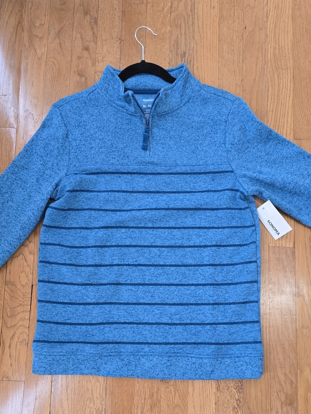 Sonoma Brand Boys Blue Striped Quarter-Zip Pullover Fleece Sweater Size XL 18/20